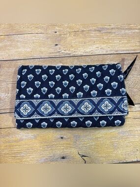 Vera Bradley Navy Blue Quilted Fold-Over Wallet with Light Blue Pattern